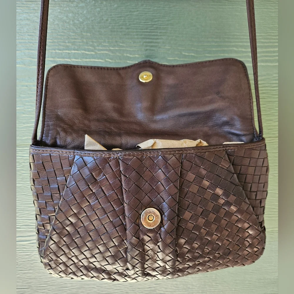 Vintage Cosci Hand Made In Italy Brown Woven Leather Crossbody Bag - Picture 9 of 9